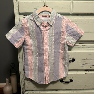 Janie and Jack Pastel Sear Sucker.  Striped Button-Up Shirt. Size 7